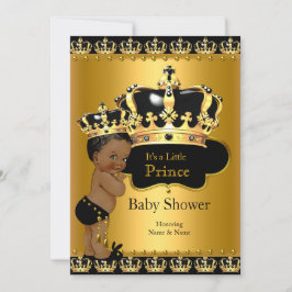 Convite Royal Prince Chá de fraldas Black Dourado Ethnic