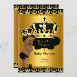 Convite Royal Prince Chá de fraldas Black Dourado Ethnic