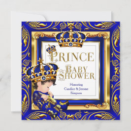 Convite Royal Prince Chá de fraldas Blue Dourado Crown Bru