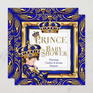Convite Royal Prince Chá de fraldas Blue Dourado Crown Bru