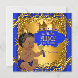 Convite Royal Prince Chá de fraldas Blue Dourado Rattle Ét