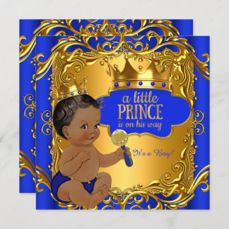 Convite Royal Prince Chá de fraldas Blue Dourado Rattle Ét