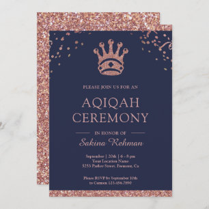 Convite Royal Princess Rosa Dourada Glitter Aqeqah   Aqiqa