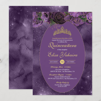Convite Royal Purple Dourada Borboleta de Luxo Quinceanera