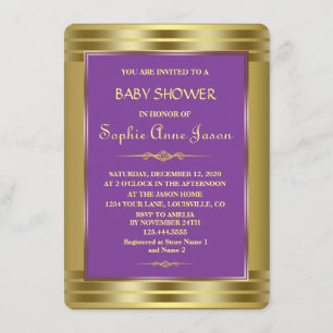 Convite Royal Purple e Dourado Chá de fraldas Invite