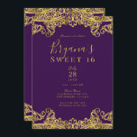 Convite Royal Purple e Dourado Lace Elegante Sweet 16 Part<br><div class="desc">Personalizar para qualquer evento</div>