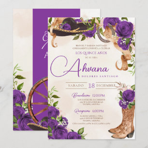 Convite Royal Purple Quinceanera Rosa Charro Western