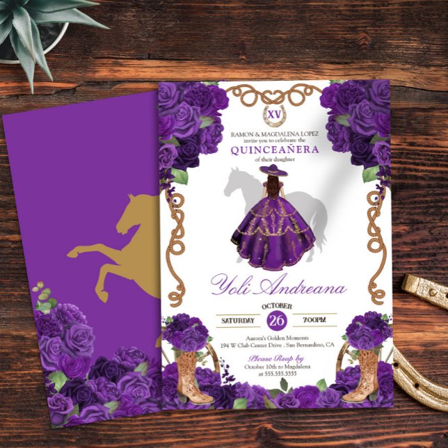 Convite Royal Purple Western Charro Vestidos Quinceanera (Criador carregado)