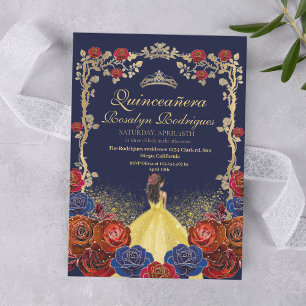 Convite Royal Quinceanera Beauty e o melhor Marinho Blue