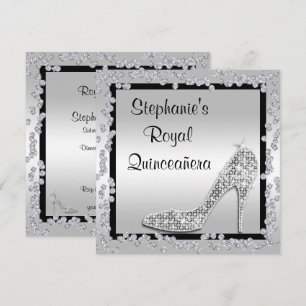 Convite Royal Quinceañera Joia Prateada Stiletto