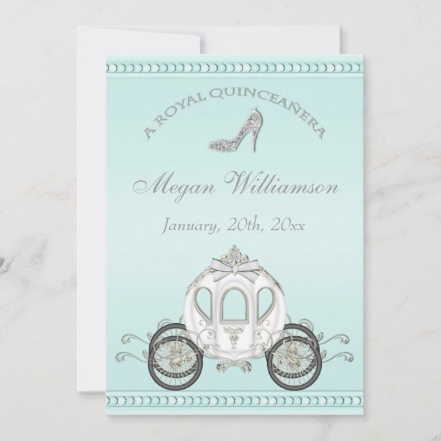 Convite Royal Quinceañera Princess Coach & Sparkle Heels (Frente)