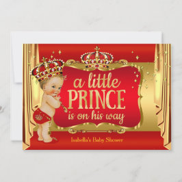 Convite Royal Red Dourado Boy Prince Chá de fraldas Blone