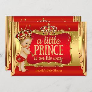 Convite Royal Red Dourado Boy Prince Chá de fraldas Blone
