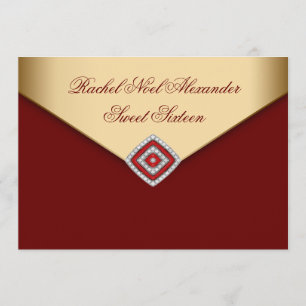 Convite Royal Red Gold Sweet Sixteen