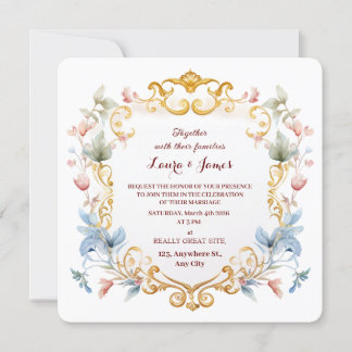 Convite Royal Regal Gold Elegant Floral Flourish Wedding