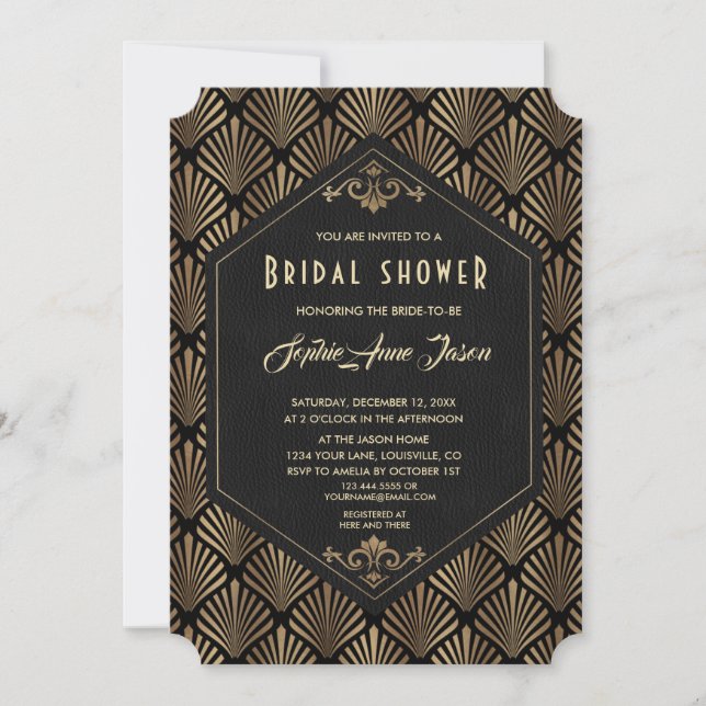 Convite Royal Roaring 20's Gold Great Gatsby Bridal Shower (Frente)