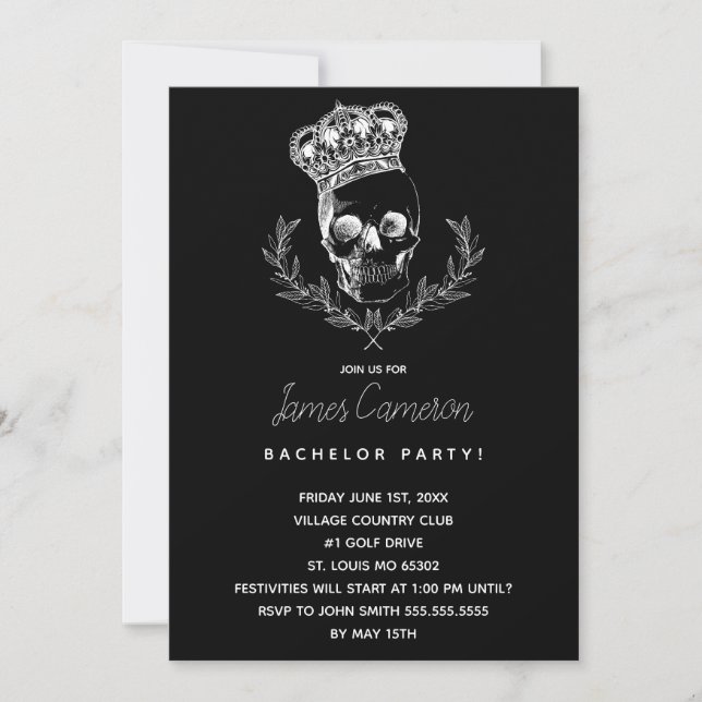 Convite Royal Skull Bachelor Party (Frente)
