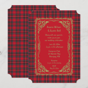 Convite Royal Stewart Clan Tartan Com Quadro Dourado