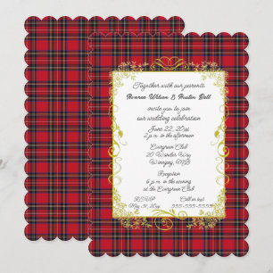 Convite Royal Stewart Original Tartan Com Quadro Dourado