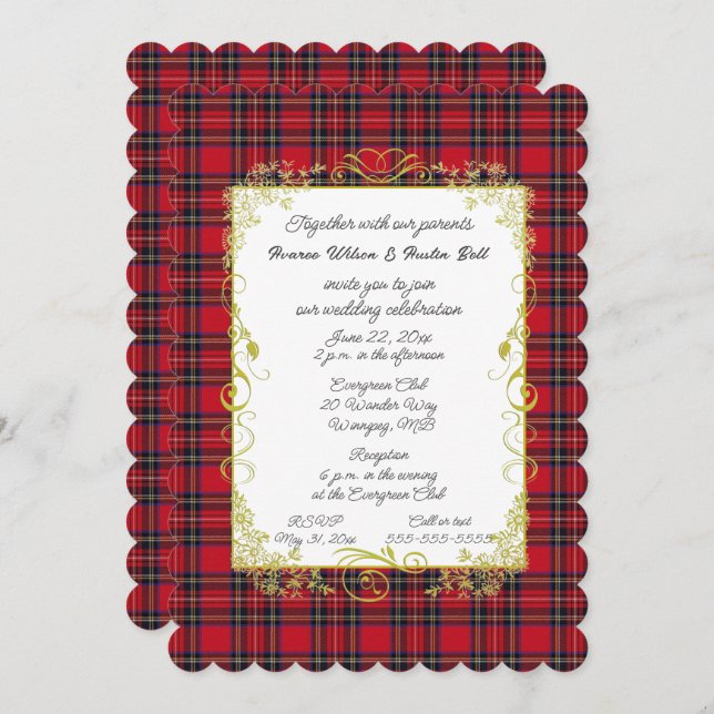 Convite Royal Stewart Original Tartan Com Quadro Dourado (Frente/Verso)