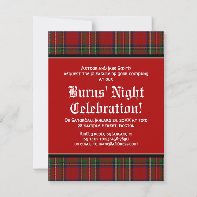 Convite Royal Stuart Tartan Robbie Burns Night Invation (Frente)
