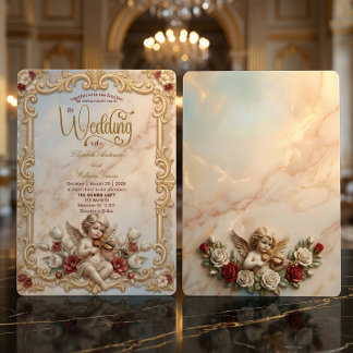 Convite Royalcore Barroco Anjo Violino Arte Casamento