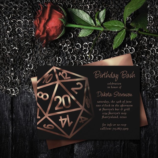 Convite RPG Dice | Copper Fantasy Retro Tabletop PnP Gamer (Criador carregado)