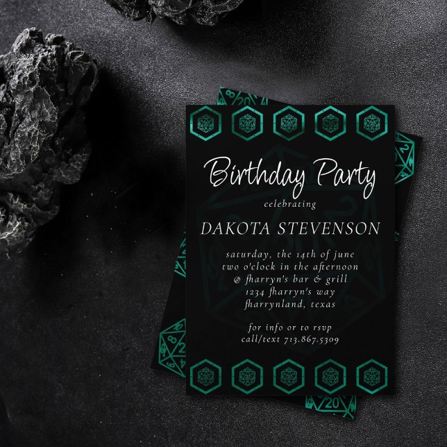 Convite RPG Dice | Emerald Fantasy Tabletop Retro Gamer (Criador carregado)