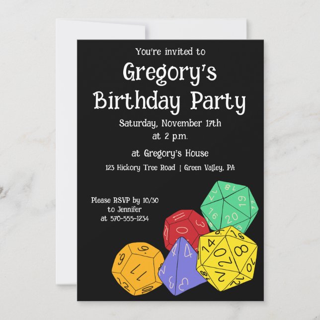 Convite RPG Gaming Dice, Conselho, Jogos Fantásticos, Fest (Frente)