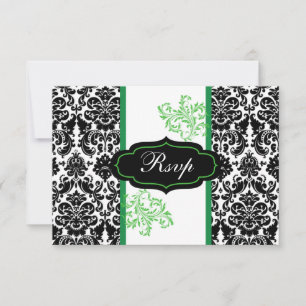 Convite RSCP de casamento em rolo de damasco preto, branco