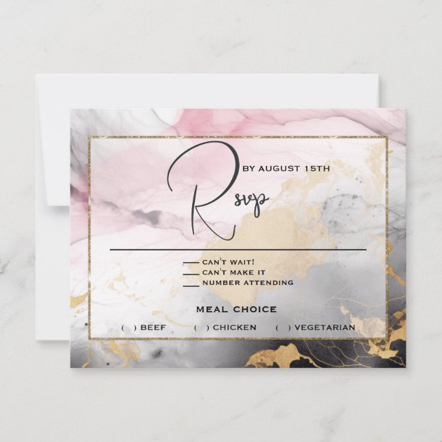 Convite RSVP Abstrato Preto Dourado Rosa Rosa (Frente)