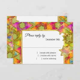 Convite RSVP - Abstrato Star Dourada Star Damask