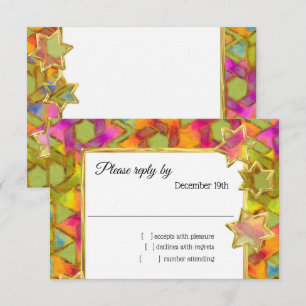 Convite RSVP - Abstrato Star Dourada Star Damask