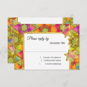 Convite RSVP - Abstrato Star Dourada Star Damask