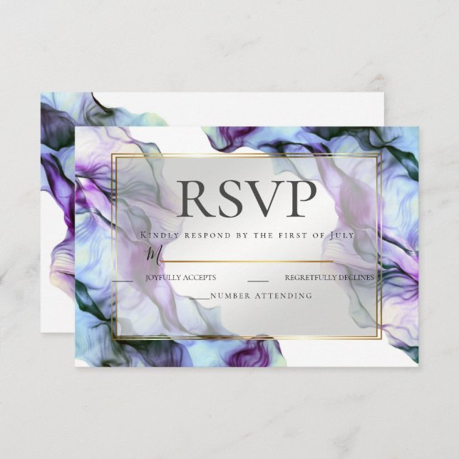 Convite RSVP | Abstrato Ultra Violet Indigo Teal Ink (Frente/Verso)