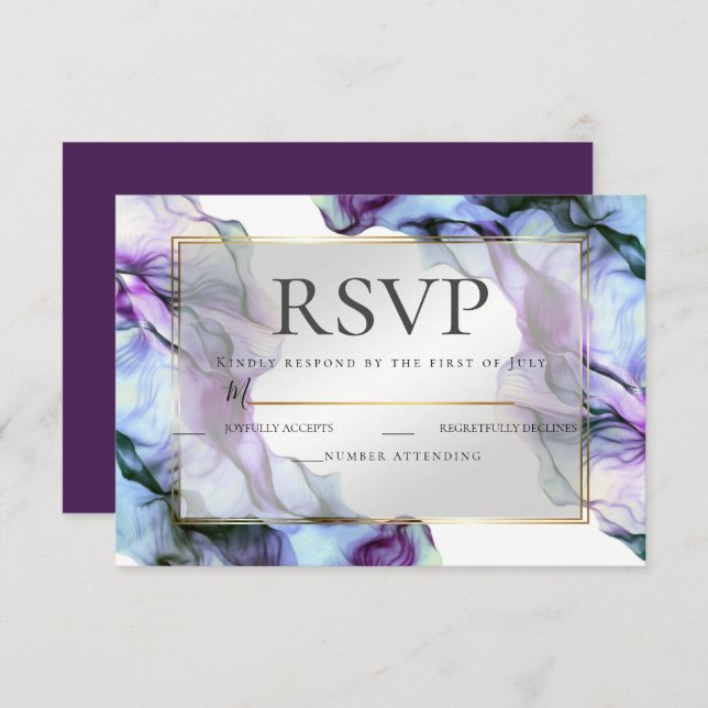 Convite RSVP | Abstrato Watercolor Profundo Roxo (Frente/Verso)
