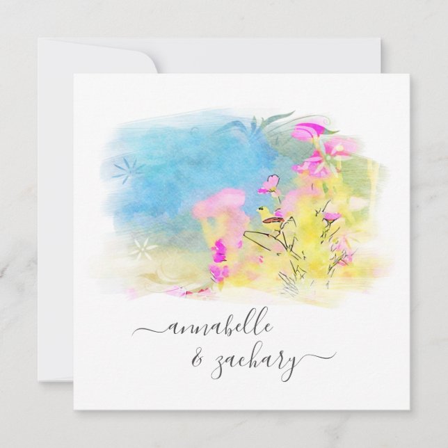 Convite *~* RSVP AR15 QR Casamento FLORAL de Aves Aquática (Frente)