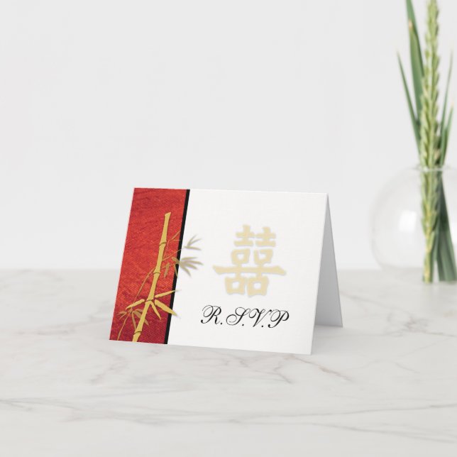 Convite RSVP - Asian Red Double Happiness Wedding RSVP (Frente)