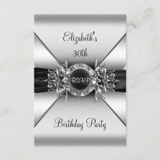 Convite RSVP Birthday Diamond Jewel Black White Silver