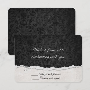 Convite RSVP Black Damask com borda de borda rasgada