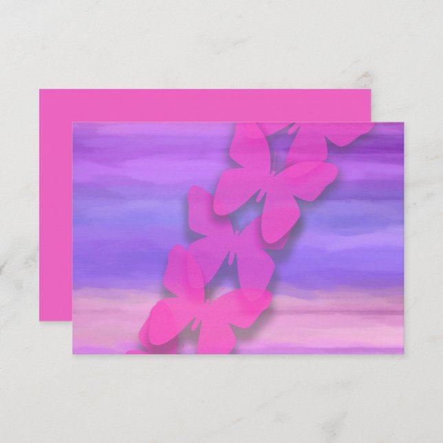 Convite RSVP Borboleta Cor-de-Água Rosa Púrpura (Frente/Verso)