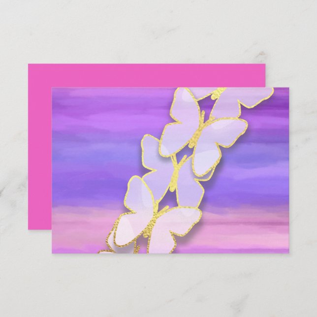 Convite RSVP Borboleta Cor-de-Água Rosa Púrpura (Frente/Verso)