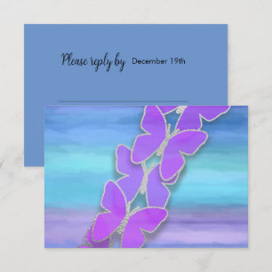 Convite RSVP Borboleta Turquesa Purple Watercolor