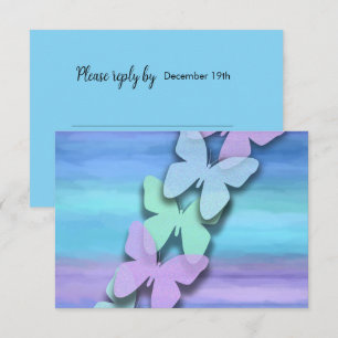 Convite RSVP Borboleta Turquesa Purple Watercolor