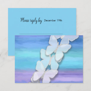 Convite RSVP Borboleta Turquesa Purple Watercolor