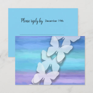 Convite RSVP Borboleta Turquesa Purple Watercolor