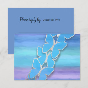 Convite RSVP Borboleta Turquesa Purple Watercolor