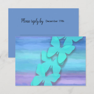 Convite RSVP Borboleta Turquesa Purple Watercolor