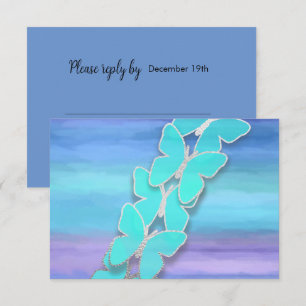 Convite RSVP Borboleta Turquesa Purple Watercolor
