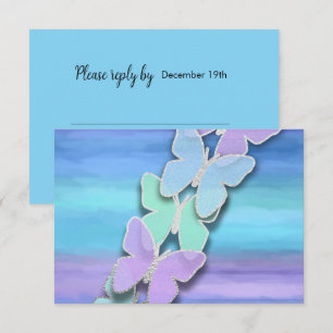 Convite RSVP Borboleta Turquesa Purple Watercolor